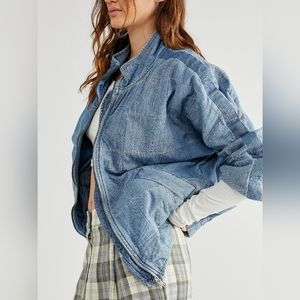 Free People Dolman Quilted Denim Zip Up Jacket M